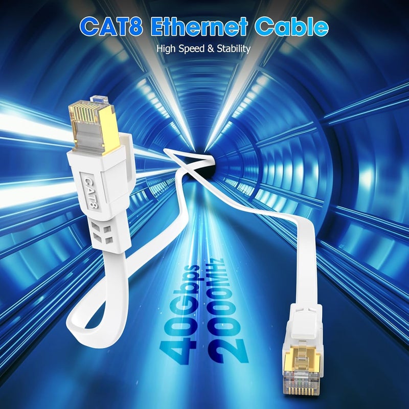 Papkolwe كابل إيثرنت Cat 8 بطول 50 قدم، 15 قدم 20 قدم 25 قدم 30 قدم 40 قدم 60 قدم 75 قدم 100 قدم كابل إنترنت عالي السرعة مع موصل RJ45 مطلي بالذهب 40Gbps 2000MHz كابل LAN محمي خارجي وداخلي - Image 3